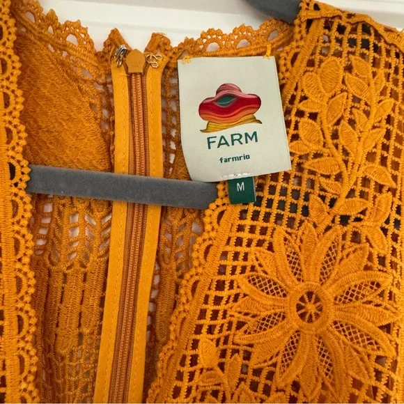 NWOT! Farm Rio Landscape Guipure Mustard Yellow Midi Dress - Picture 6 of 6